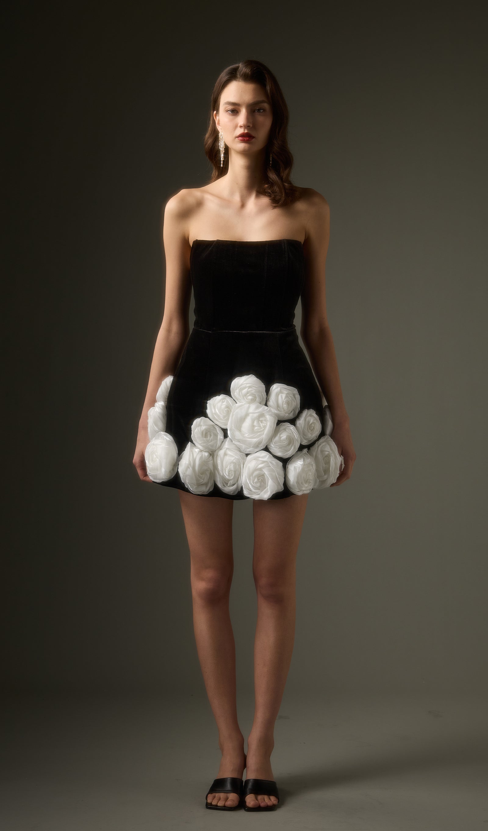 Black Off Shoulder Flower Mini Dress