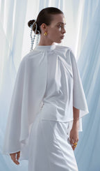 Blouse With Tonal Cape And Flared Maxi Skirt Sets