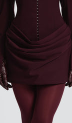 Suiting Pleated Mini Dress In Claret