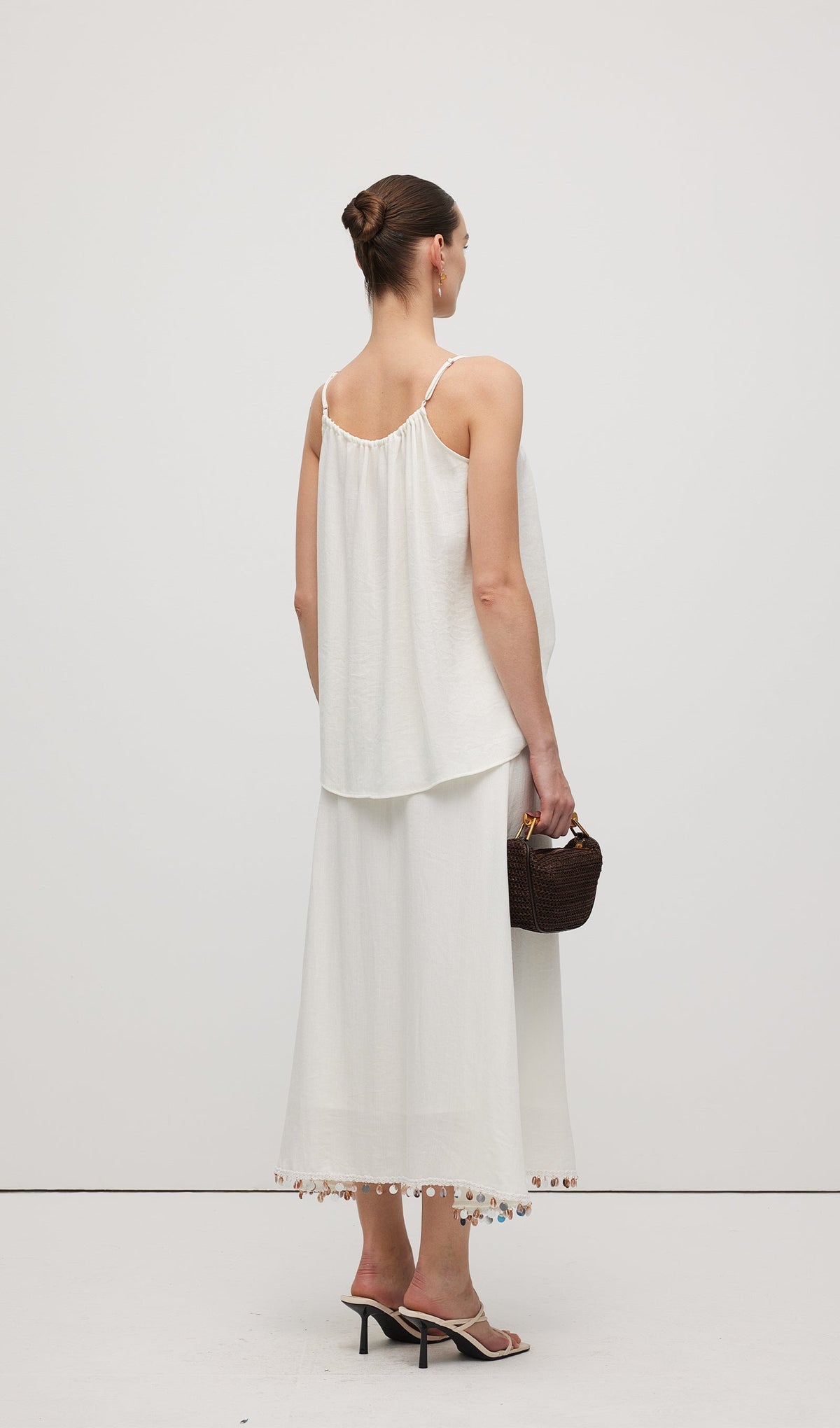 Cotton And Linen Lace Up Midi Skirt Sets