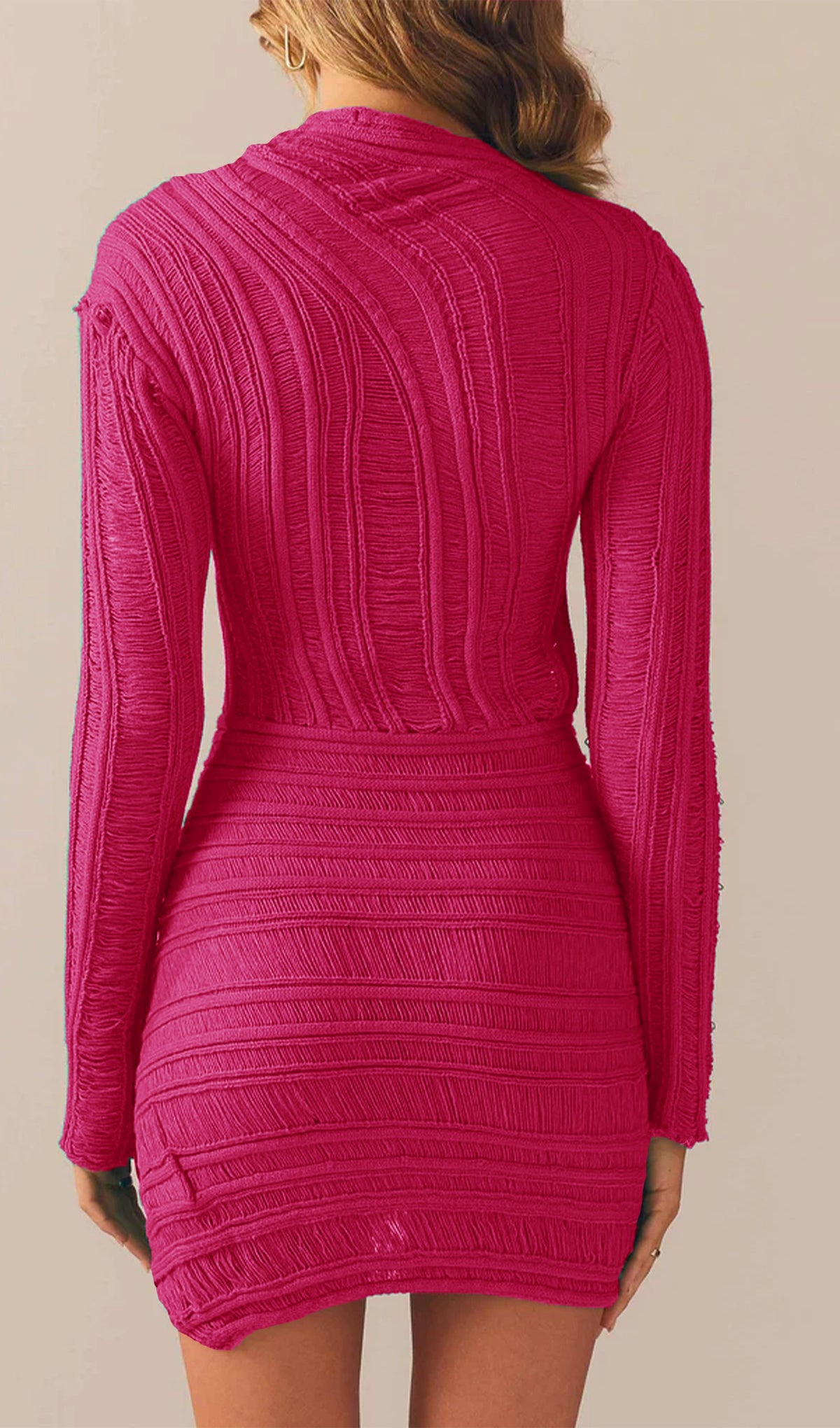 Hollow Out  Mini Dress - Rose Red
