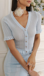 Openwork Jersey Maxi Skirt Sets In Baby Blue