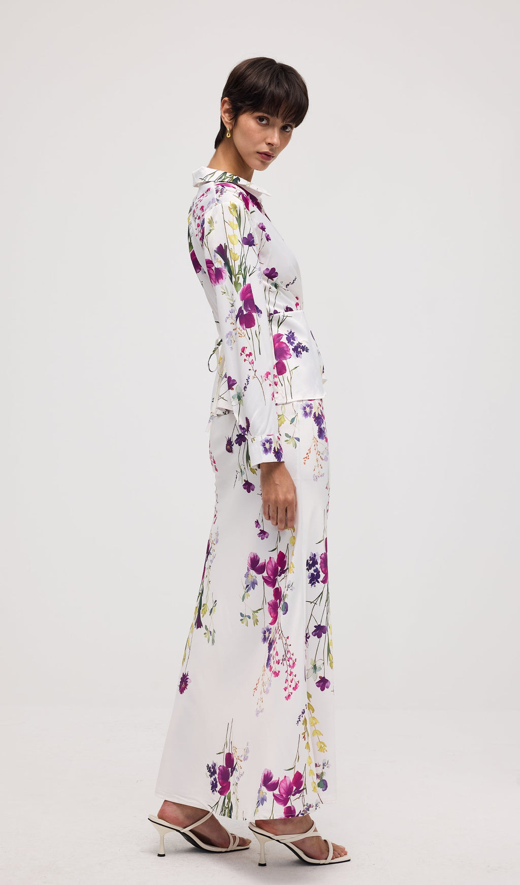Floral Print Satin Maxi Skirt Two Piece Sets