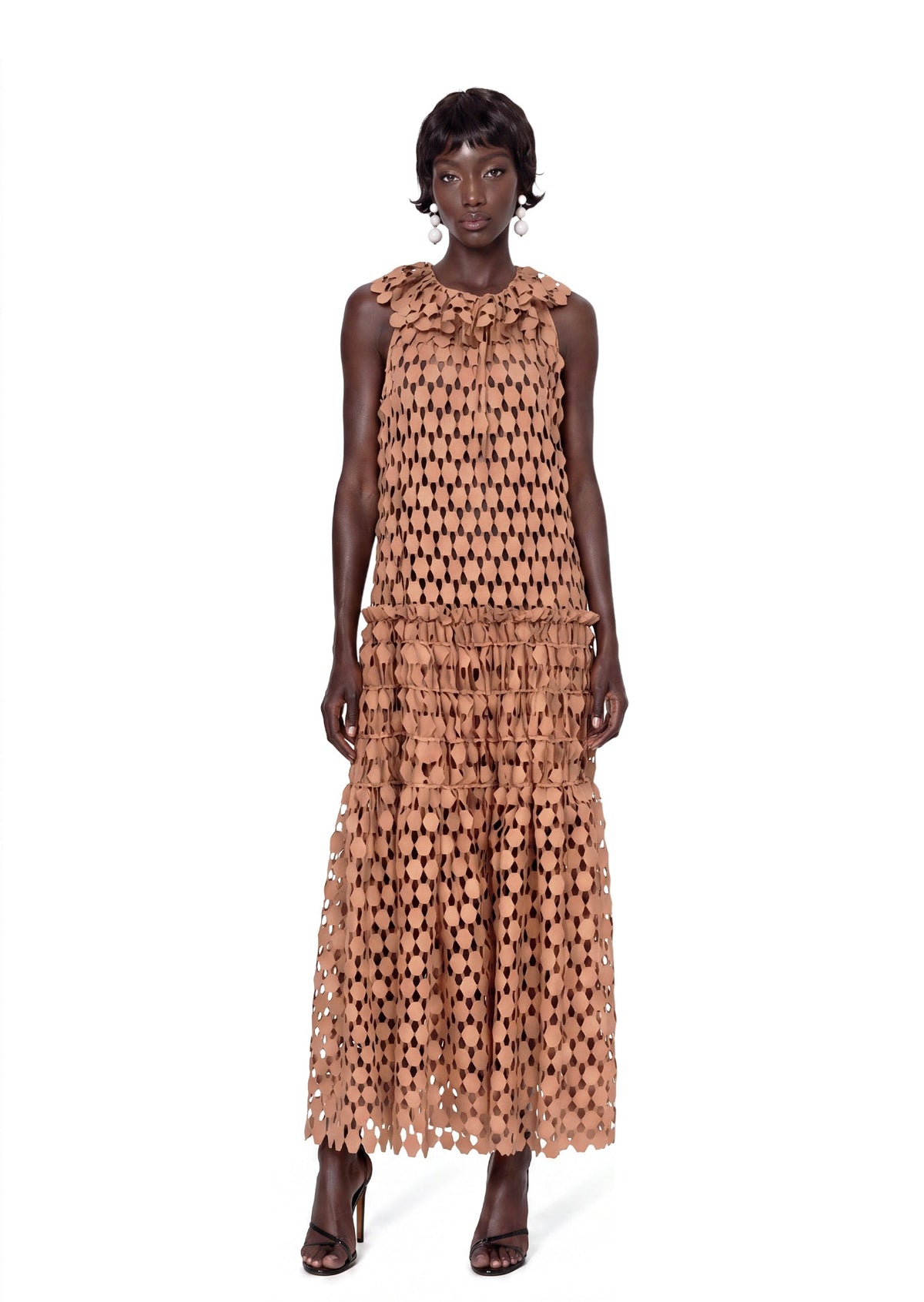 Almarie Lace High Neck Maxi Dress In Orange
