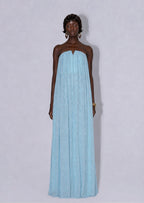 Chasca Strapless Shimmering Maxi Dress In Blue