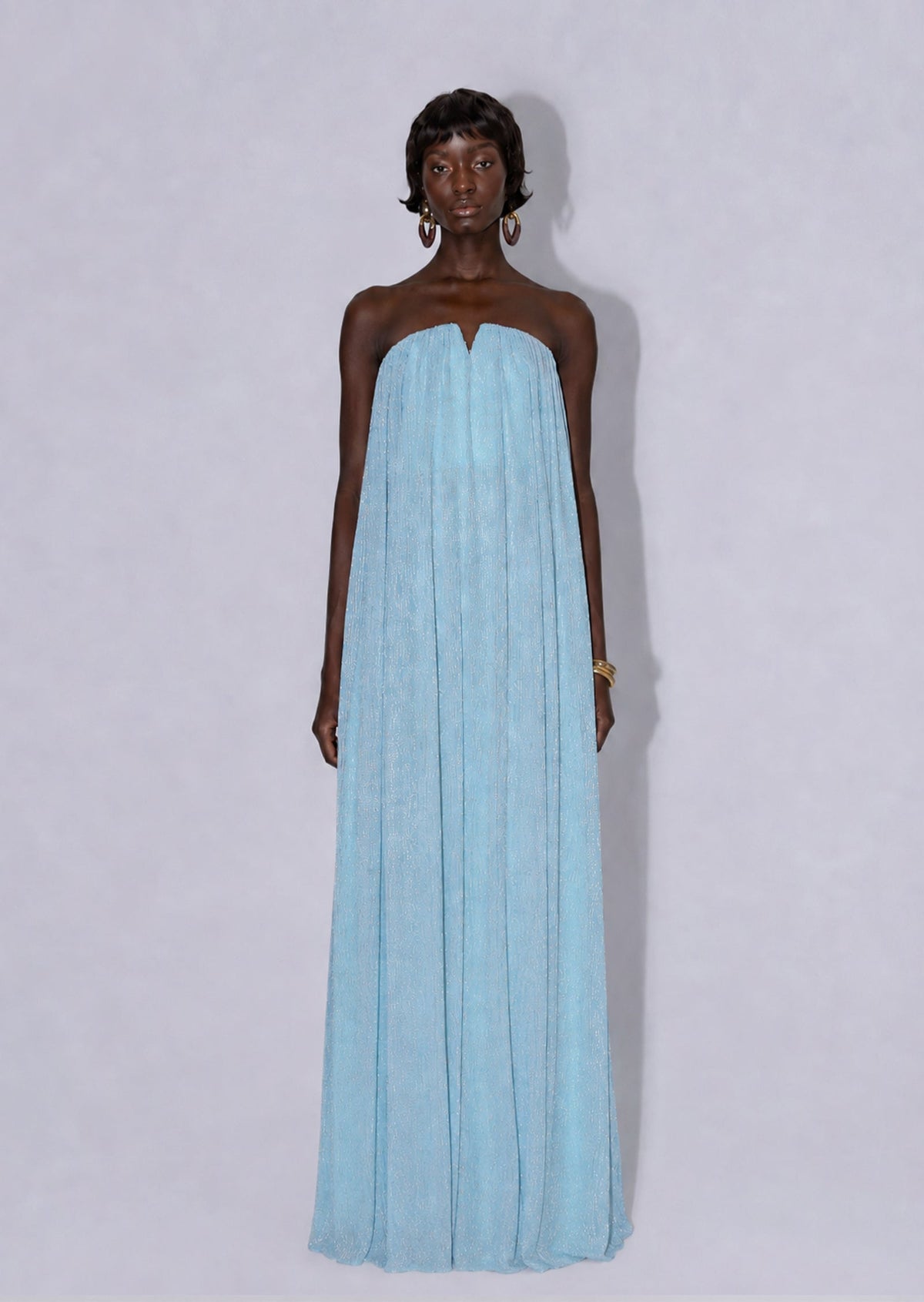 Chasca Strapless Shimmering Maxi Dress In Blue
