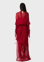 Pleated Silk-Chiffon Slit Maxi Dress In Red
