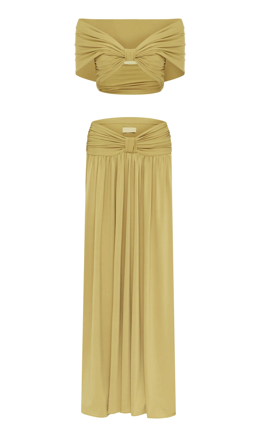 Ruched Top & Maxi Skirt Two Piece Set In Lemon