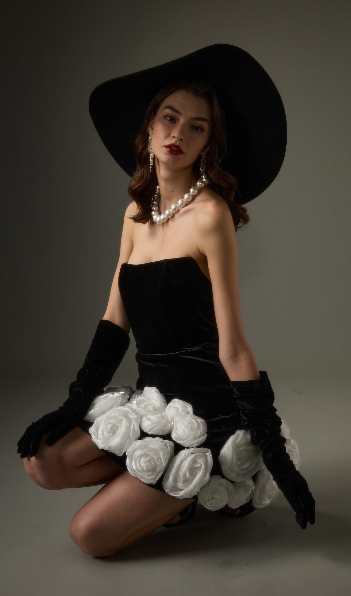 Black Off Shoulder Flower Mini Dress