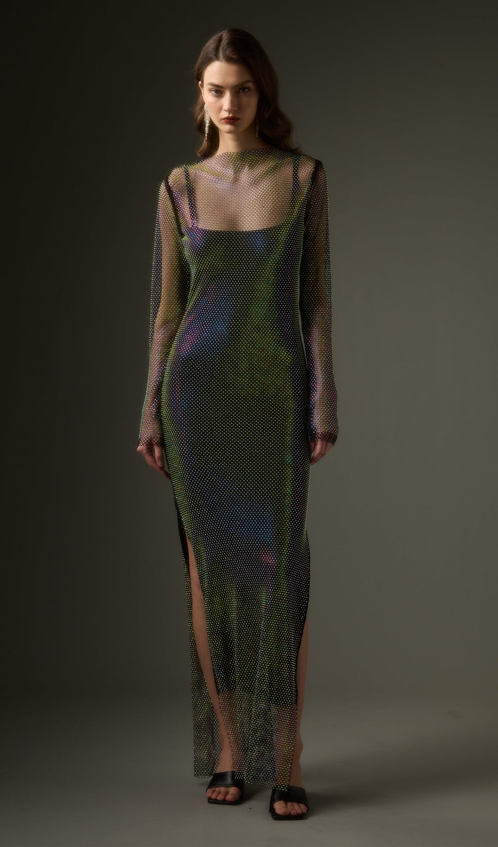 Mesh With Monochrome Maxi Dress In Colored Diamonds