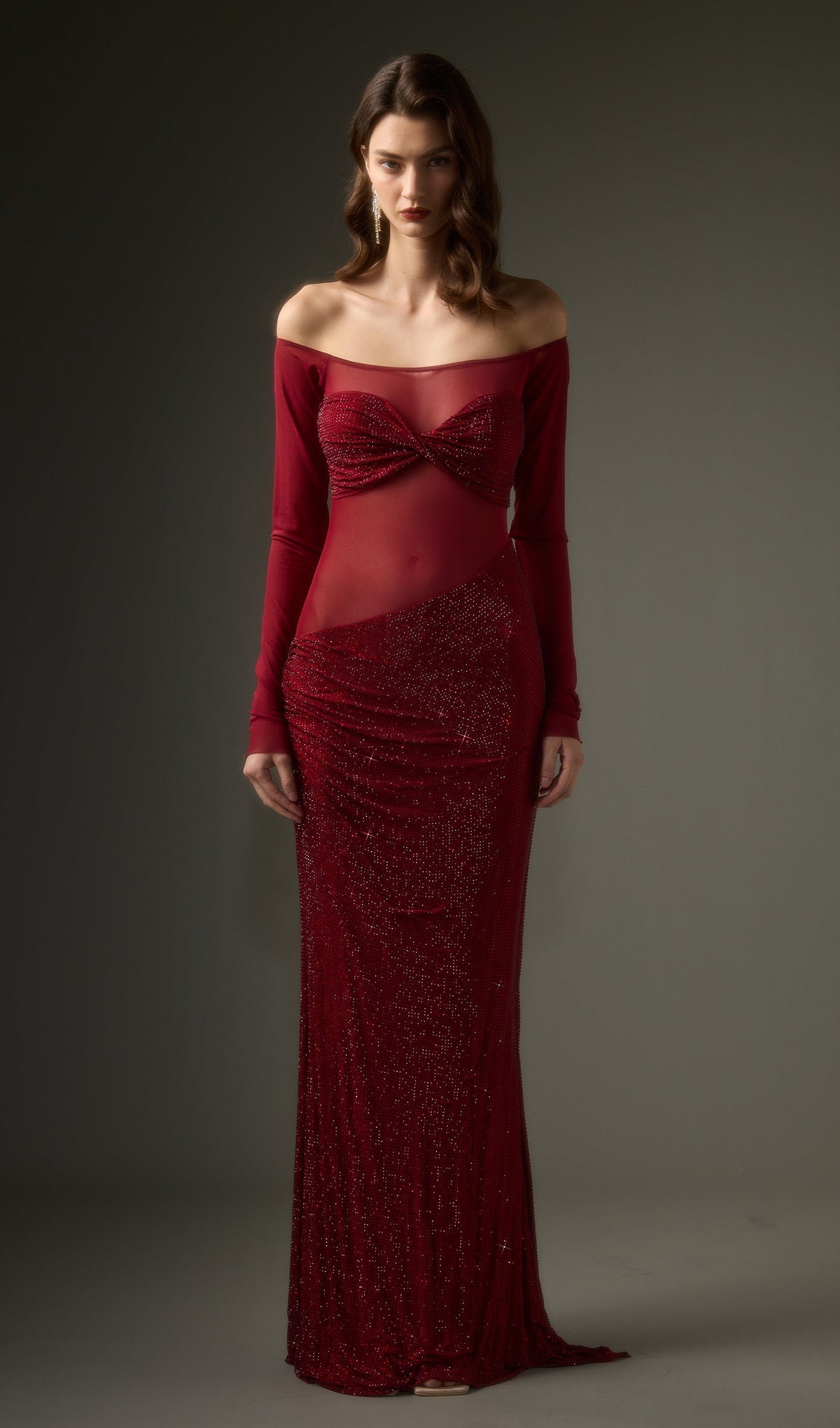 Diamante Off Shoulder Maxi Dress In Red