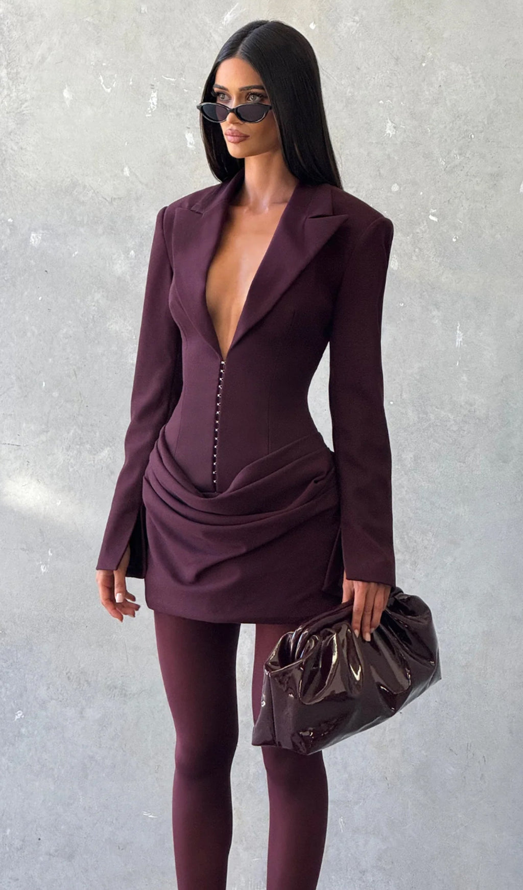 Suiting Pleated Mini Dress In Claret