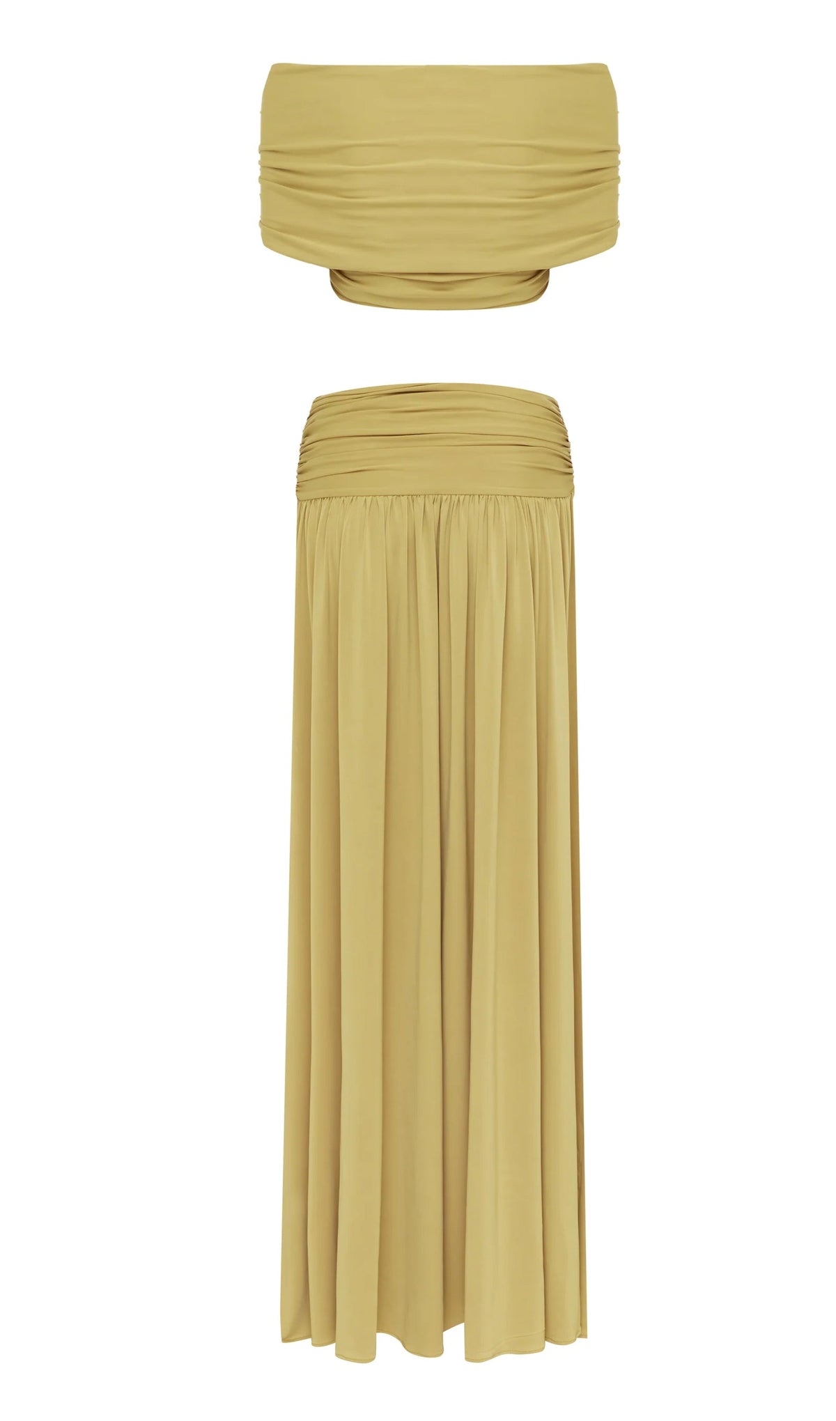 Ruched Top & Maxi Skirt Two Piece Set In Lemon