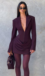 Suiting Pleated Mini Dress In Claret