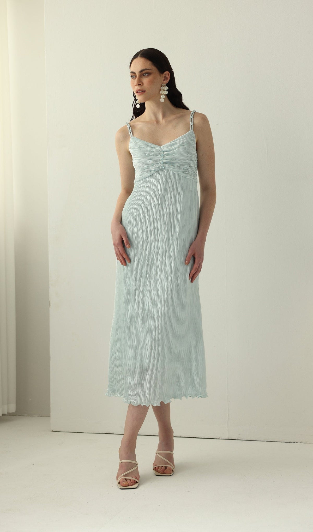 Solid Texture Slip Midi Dress