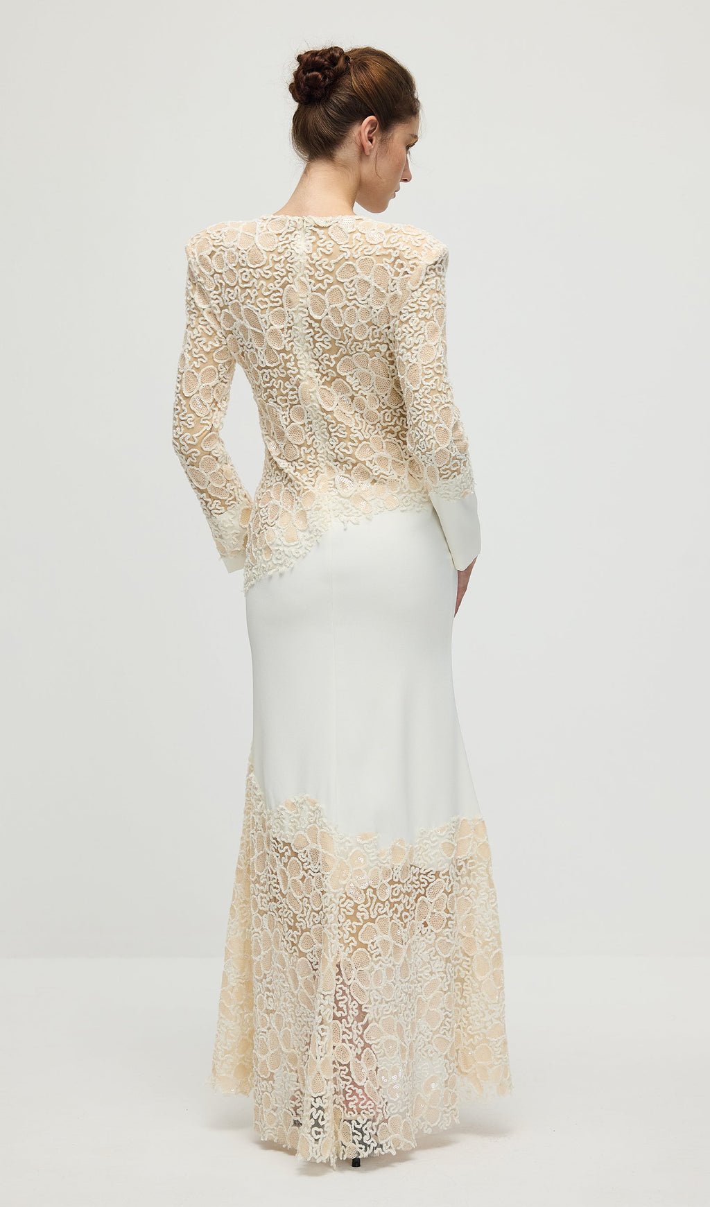 Textured Floral Embroidered Sequined Maxi Dress In Ivory