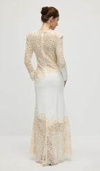 Textured Floral Embroidered Sequined Maxi Dress In Ivory