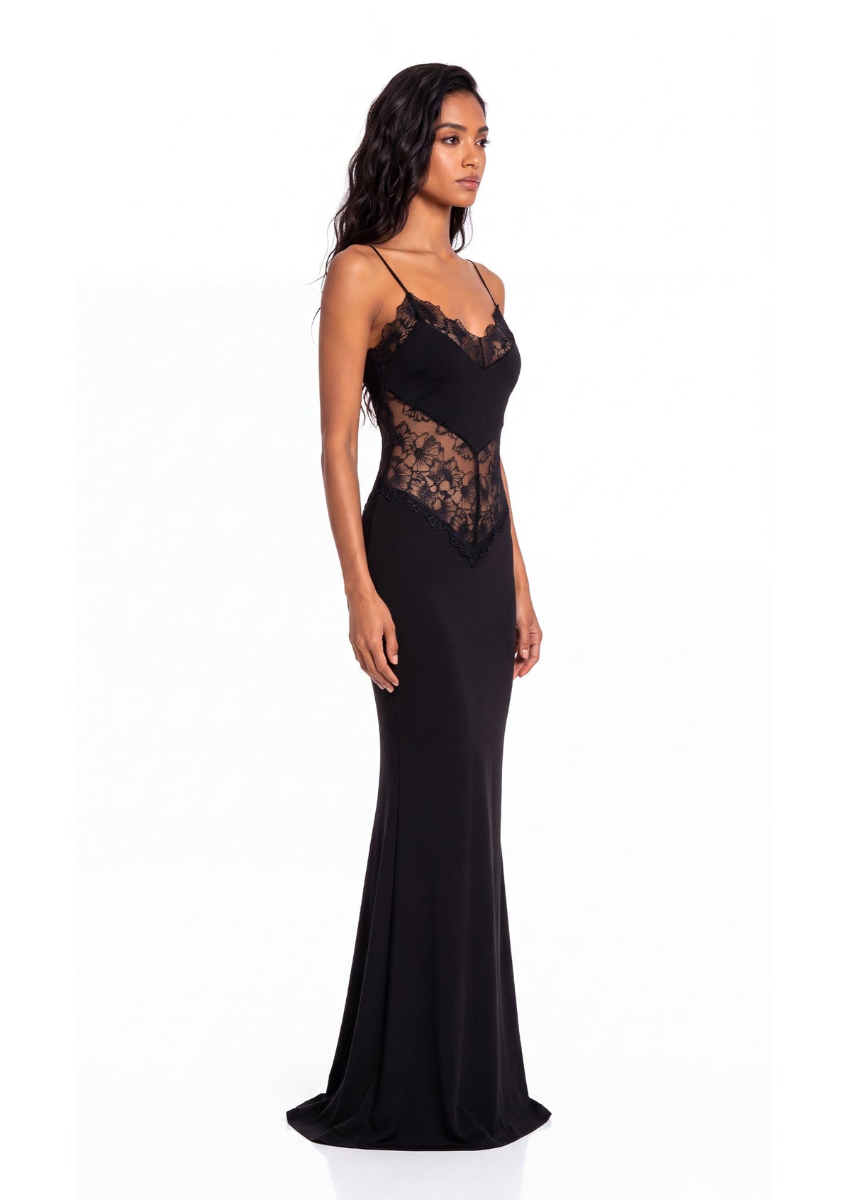 Oakley Lace  Satin Maxi Dress In Black