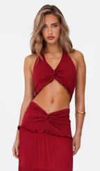 Halter Top & Twist Ruffled Maxi Skirt Sets