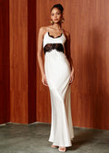 Halter Satin And Lace Corset Maxi Dress