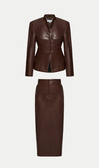 Faux Leather Jacket & Midi Skirt Set