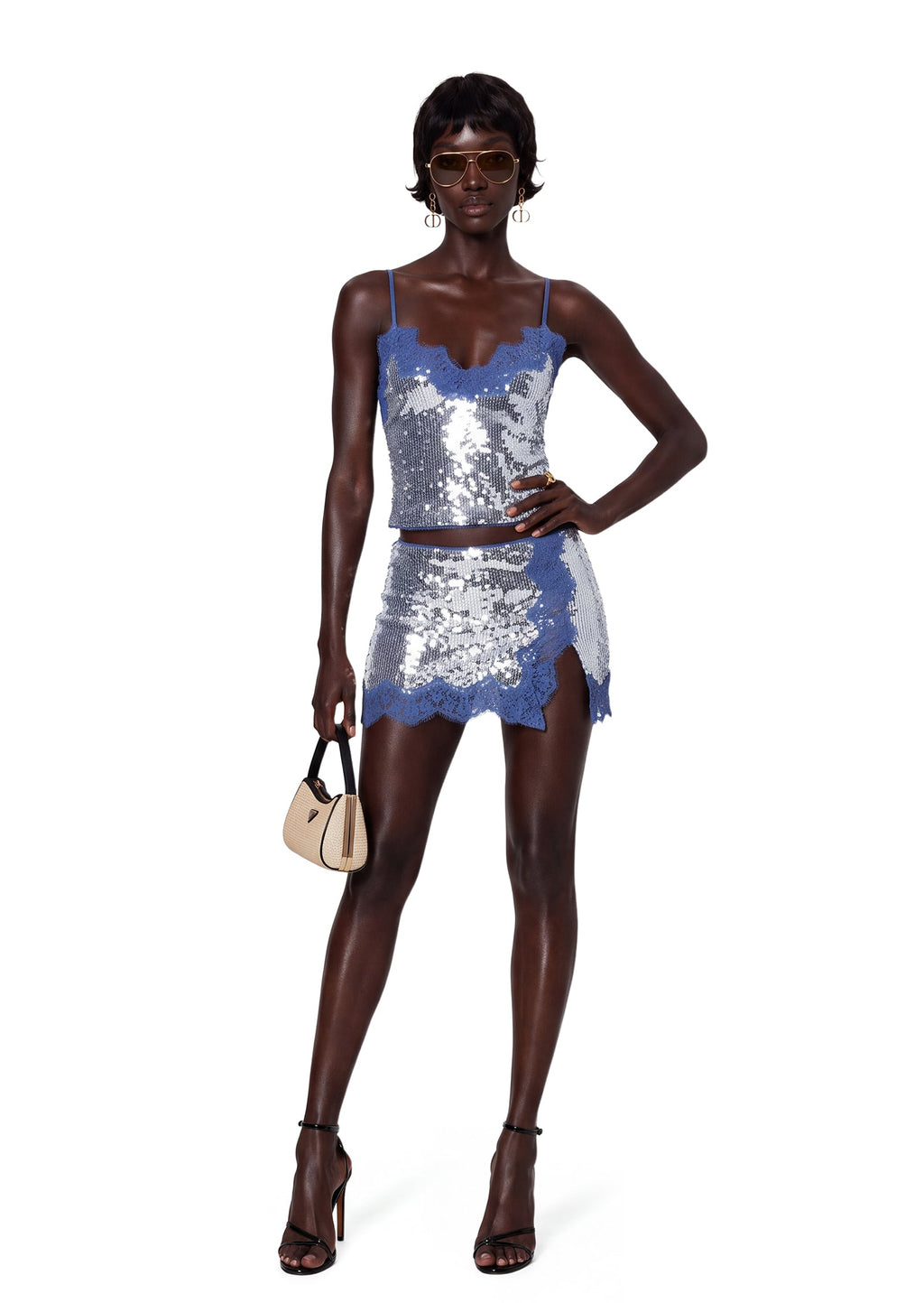 Melora Sequined Top & Mini Skirt Set In Blue