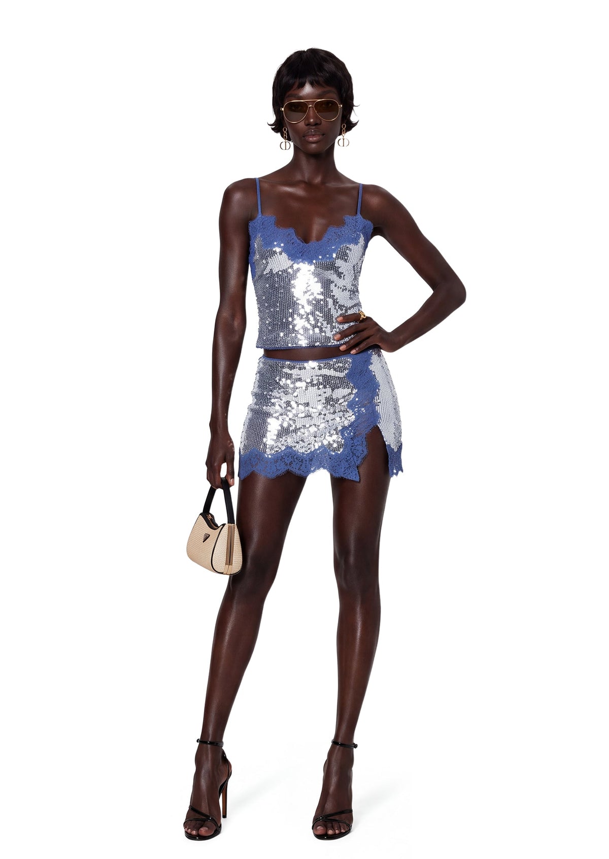 Melora Sequined Top & Mini Skirt Set In Blue