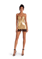 Meino Open Back V Neck Lace Mini Dress