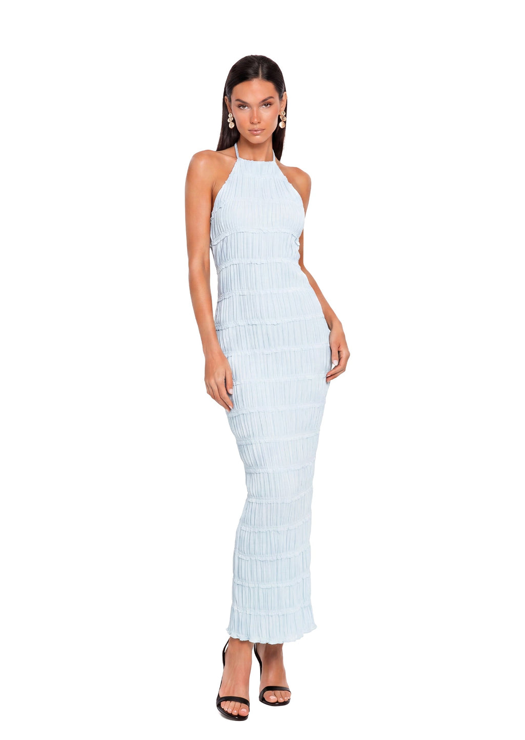 Aullie Halter Textured Maxi Dress In Baby Blue