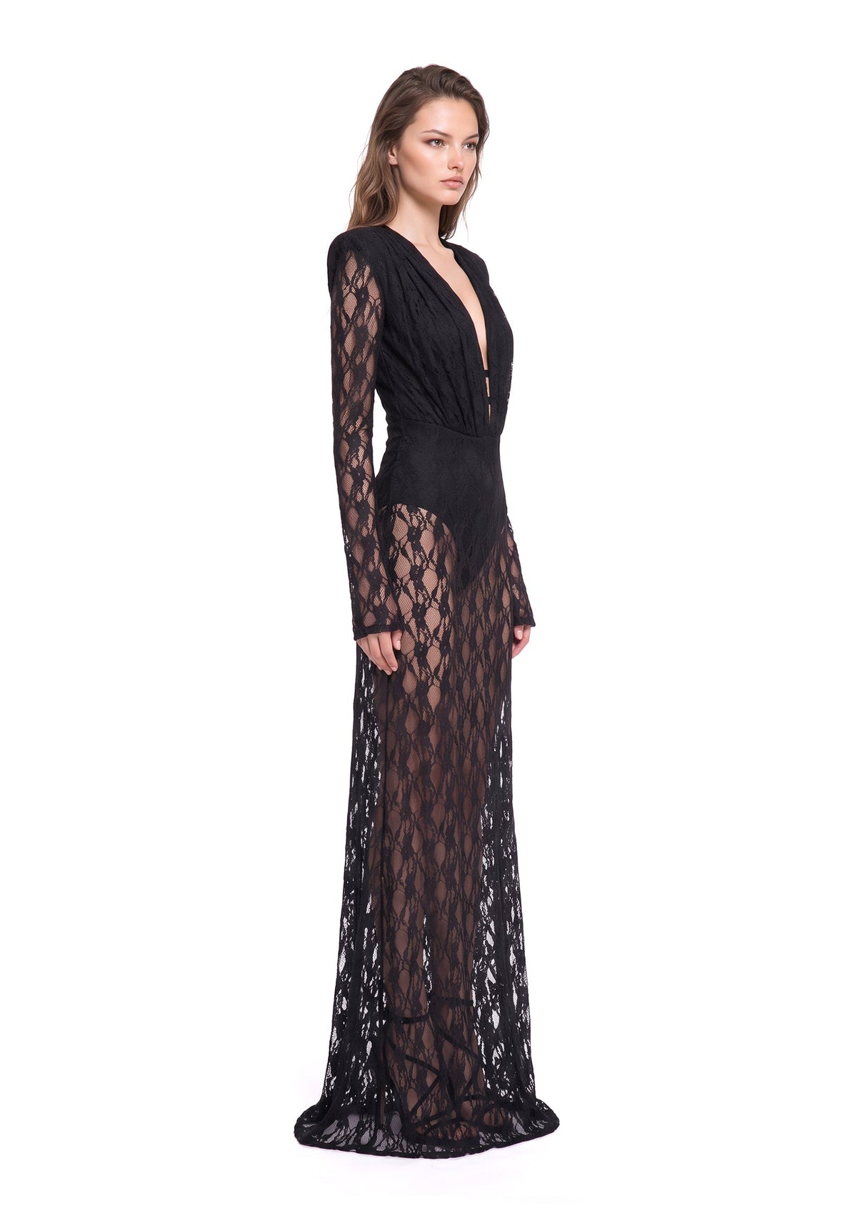 Pancho Long Sleeve Lace Maxi Dress