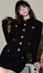 Button Embellished Knit Top-Black