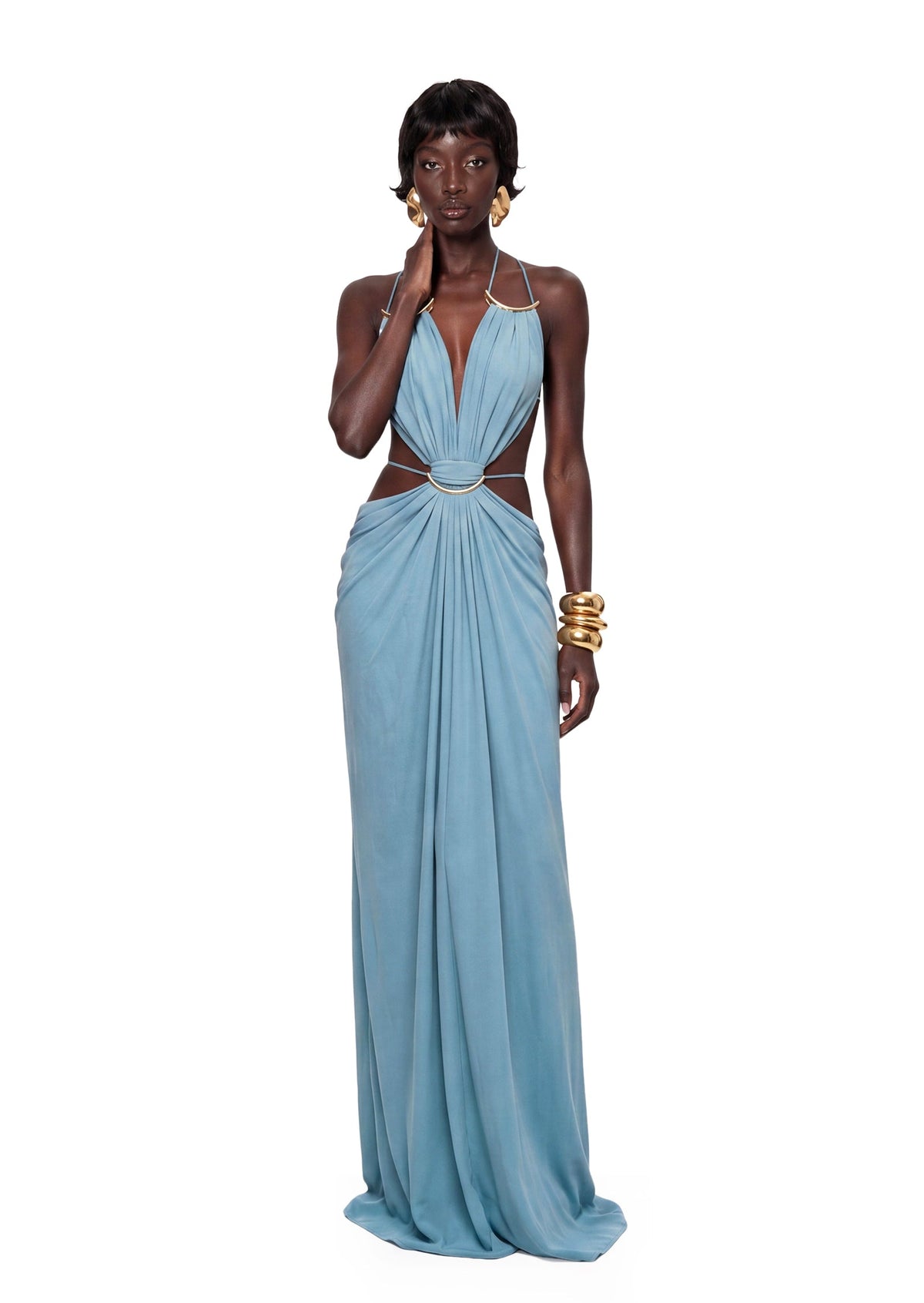 Kaelem Open Back Stretch Maxi Dress In Blue