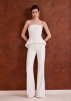 Nadja Peplum Top & Trousers Set In White
