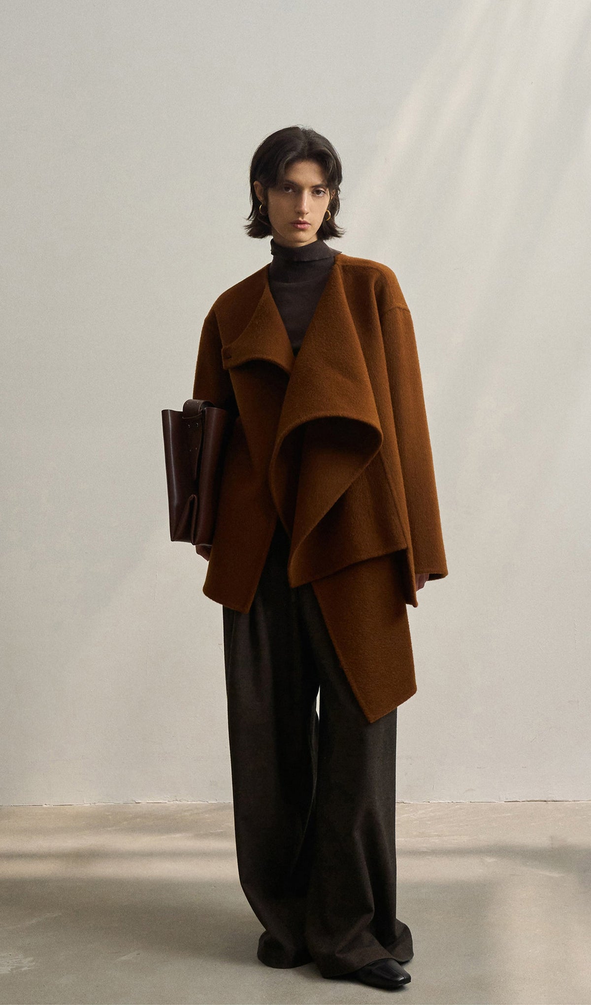 Solid Cape Style Coat-Chestnut