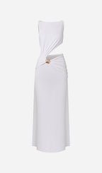 Draping And Shell Decorations Maxi Dress In White