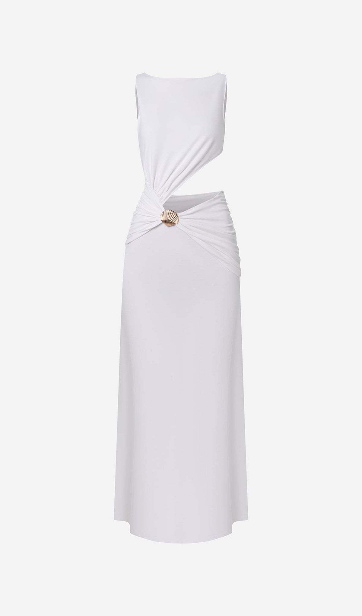 Draping And Shell Decorations Maxi Dress In White