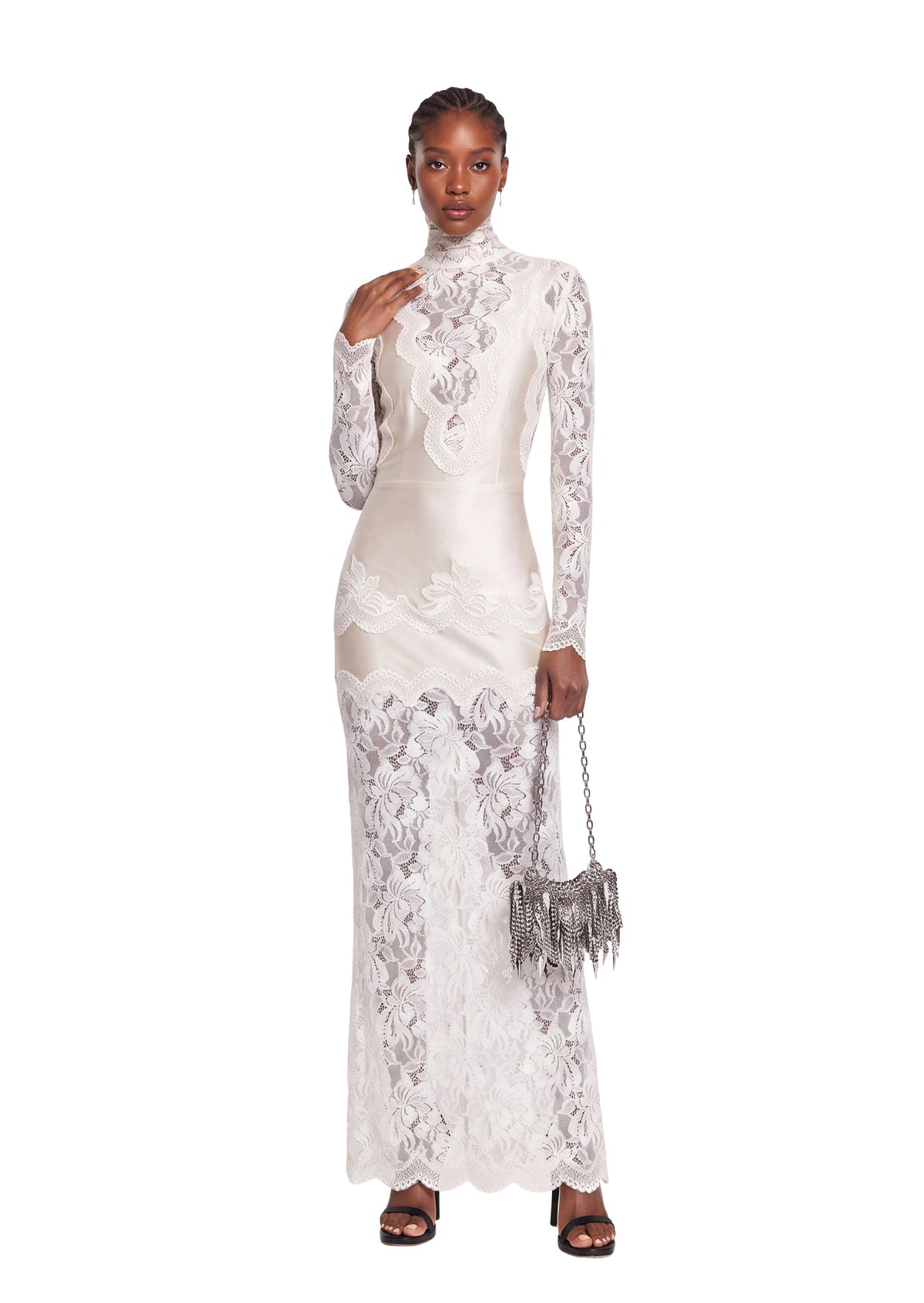 Tablita Long Sleeved Lace Maxi Dress In White
