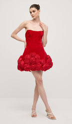 Off Shoulder Flower Mini Dress In Red