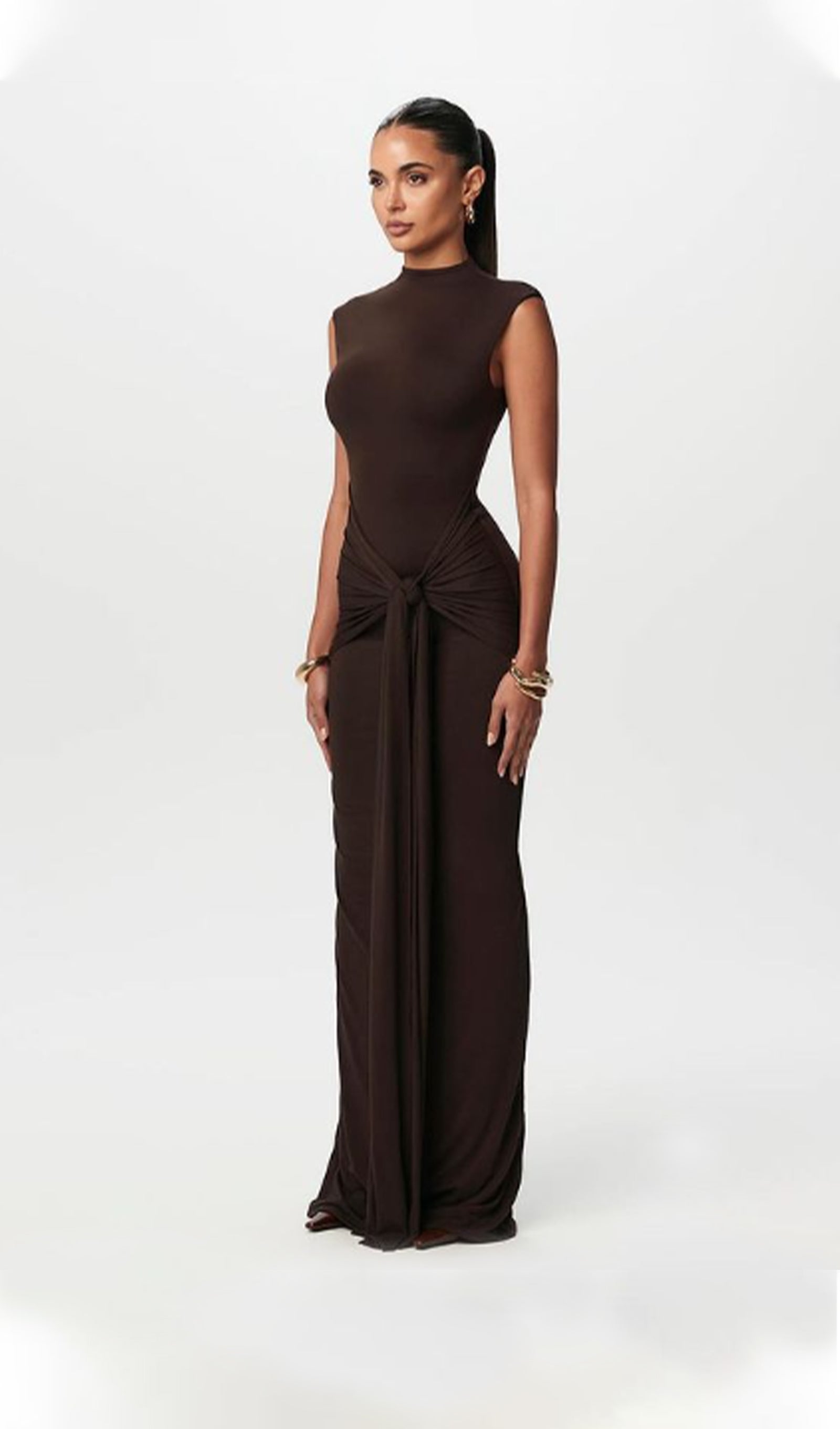 Solid Bodycon Ruched Maxi Dress