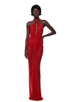 Maha Halter Neck Sparkly Maxi Dress In Red