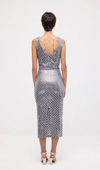 Sleeveless Embellished V Neck Midi Dress