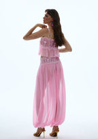 Luenie Chiffon Top & Pant Two Piece Set In Pink