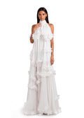 Hawa Halter Neck Petal Slit Maxi Dress In White