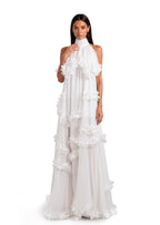 Hawa Halter Neck Petal Slit Maxi Dress In White