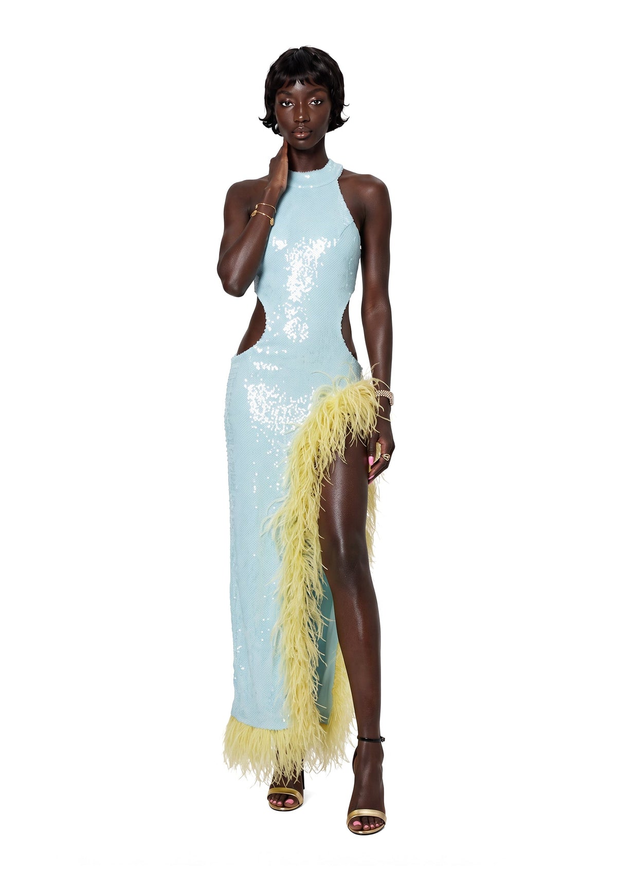 Palesa Ostrich Feather  Sequin Midi Dress
