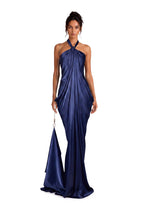 Zabby Satin Halter Neck Maxi Dress In Blue