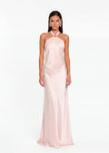 Aretha Satin Open Back Maxi Dress In Pink