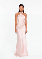 Aretha Satin Open Back Maxi Dress In Pink