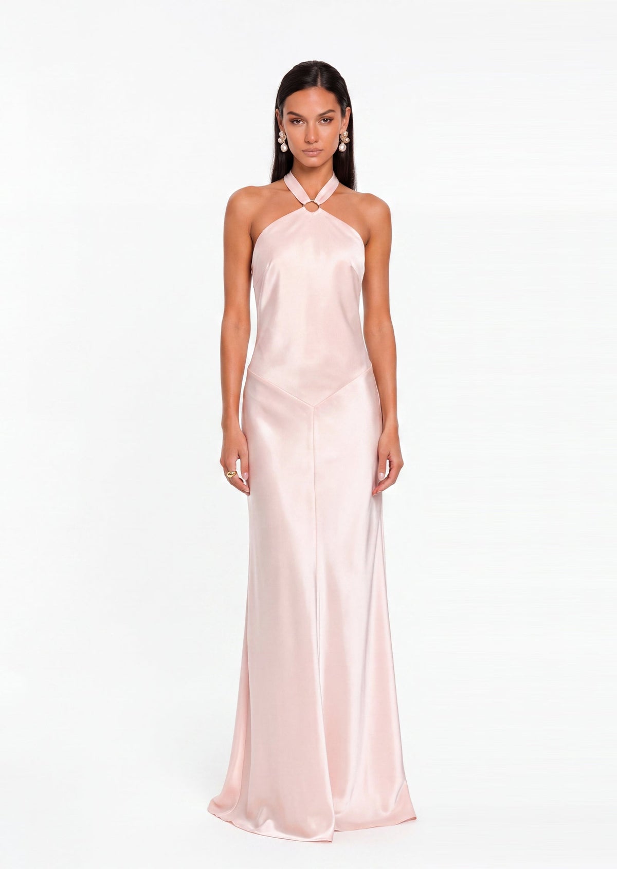 Aretha Satin Open Back Maxi Dress In Pink