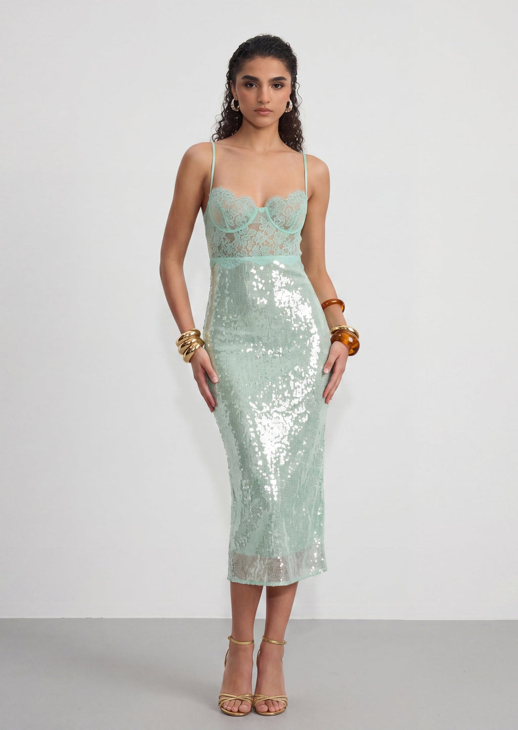 Alixandra Maxi Dress With Sheer Lace Bustier